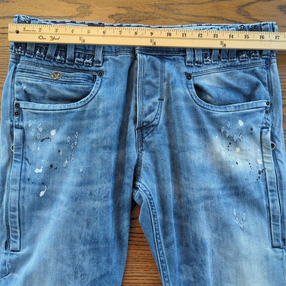 Salsa Jeans Men’s W33 L32 Blue Distressed Paint Splatter Slim Fit Button Fly - Picture 16 of 16